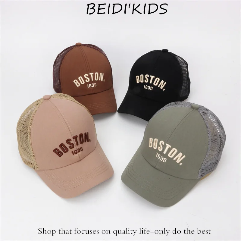 Doitbest Mesh Child Baseball Cap Summer Hip Hop Boston Letters Autumn Kids Sun Hats Boys Girls Caps Snapback Peaked Hat Gorras