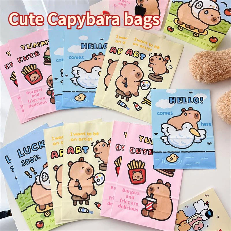 20pcs Cute Capybara Mini Paper Bag Kraft Paper Bag Candy Biscuit Gift Wrapping Baked Goods Jewellery Bag Favour Bags for Gifts