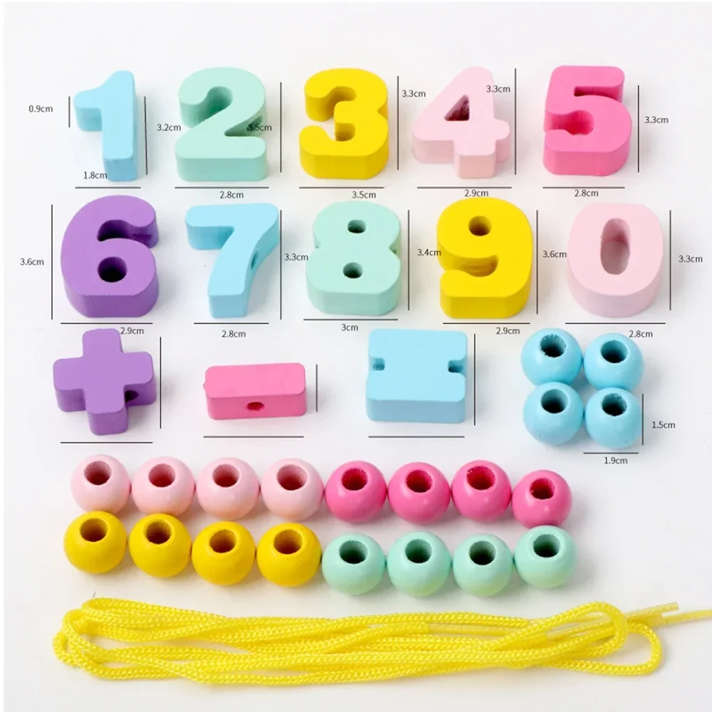 33Pcs/Lot Wooden Toys Number Recognize Beads Stringing Threading Beads Game Education Toy for Baby Kids Children