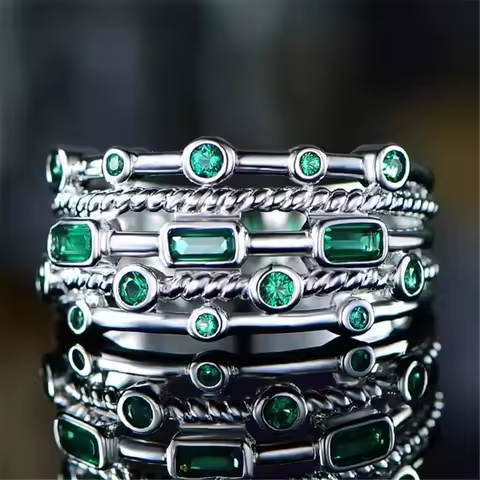 925 Sterling Silver Luxury Blue/Green Cubic Zirconia Rings Wedding Engagement Party Noble Lady Finger Ring Fashion Jewelry