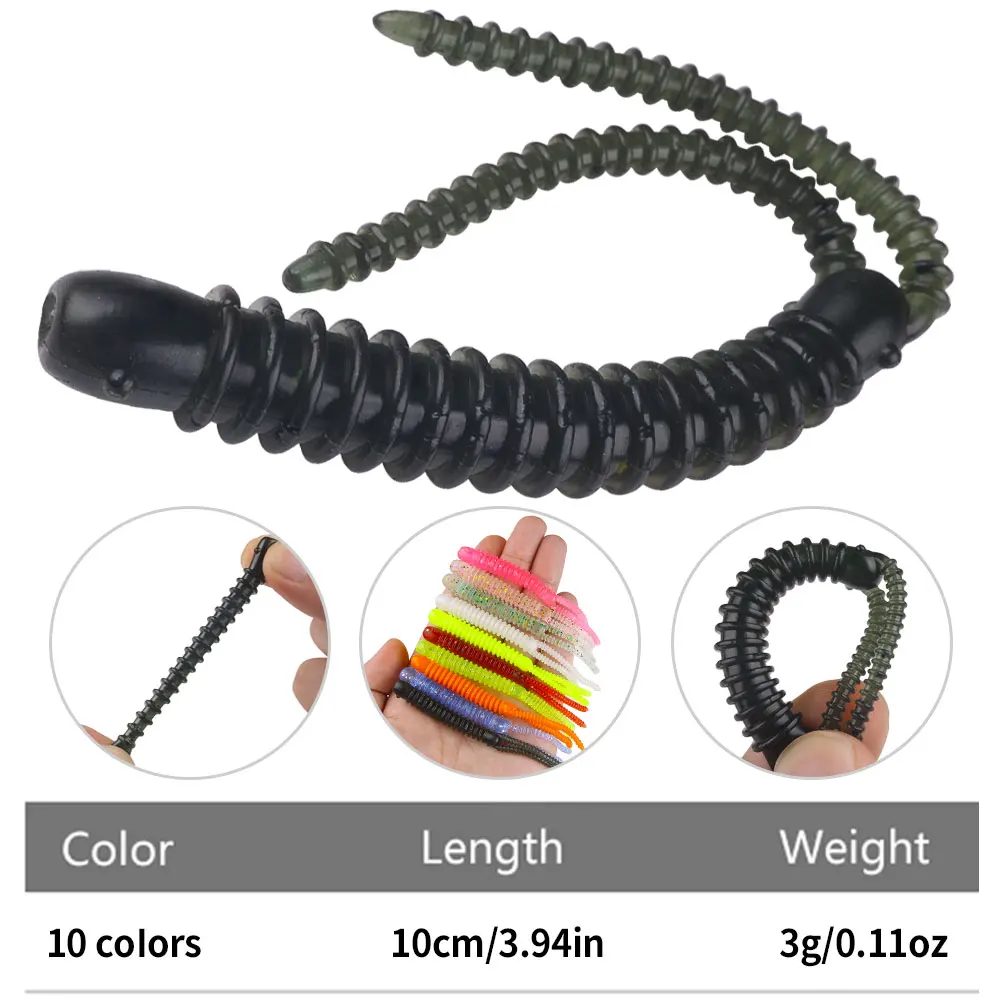 Weiche Wurm-Angelköder 10cm 3g Silikonköder Gerippter Doppel-Schwanz Künstlicher Schwimmköder für Barsch- und Hechtangeln – Detail 2