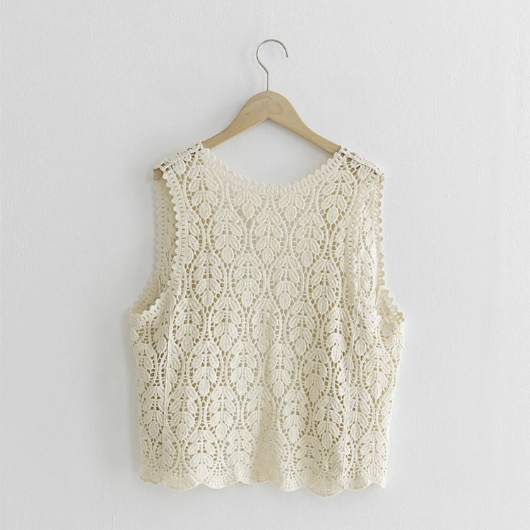 Boho Crochet Knit Vest for Women Cover Up Floral Embroidery Sleeveless Open Front Cardigan Tops Summer Vacation Outfit