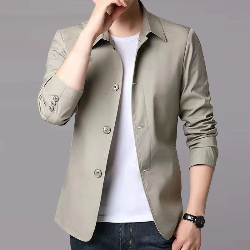 Men's Spring and Autumn New 2024 Business and Leisure Youth Windbreaker Jacket Flip Collar Trendy Versatile Top Windbreaker Coat