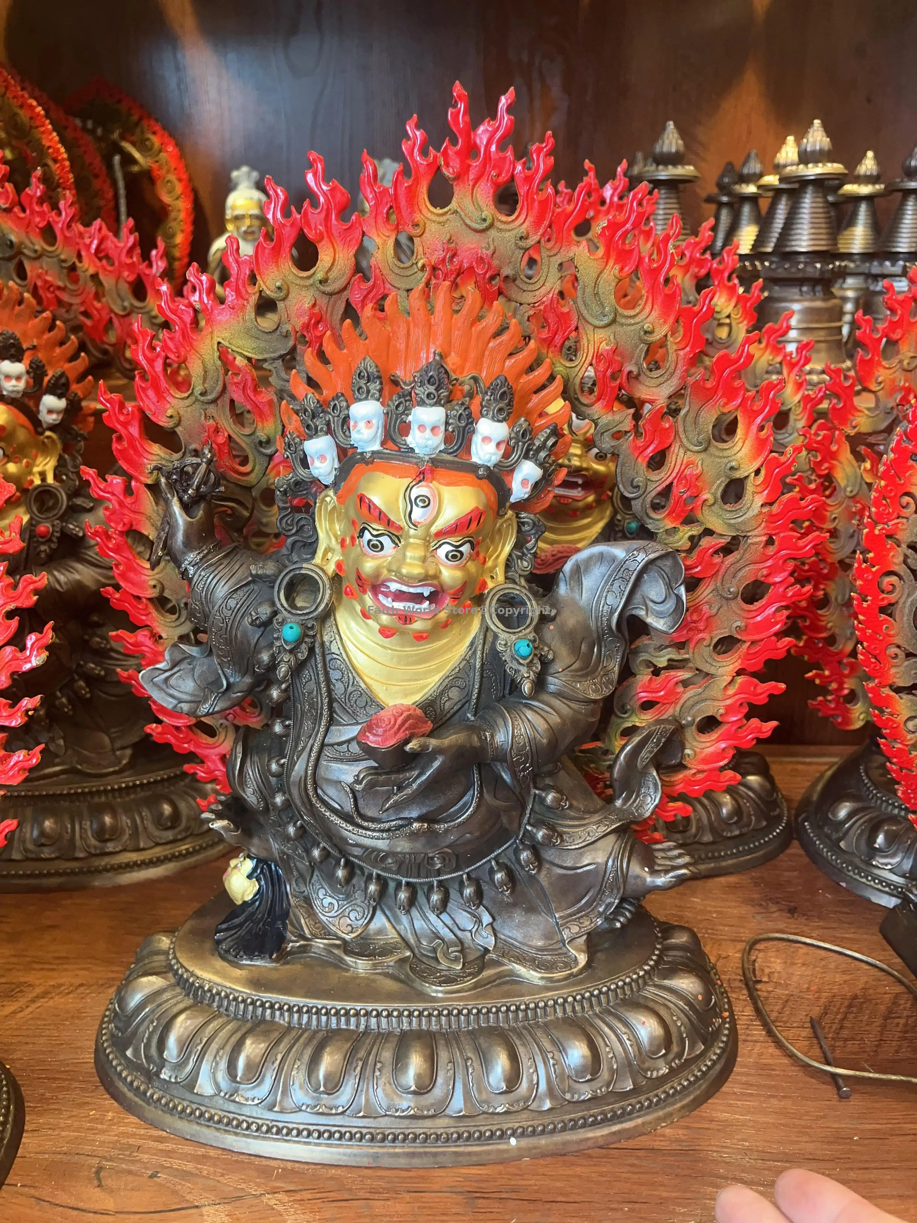 Buddhism Tibet Nepal bronze Buddha statue angry Mahakala Samantabhadra incarnation Dharma Protector disciple worship expel demon