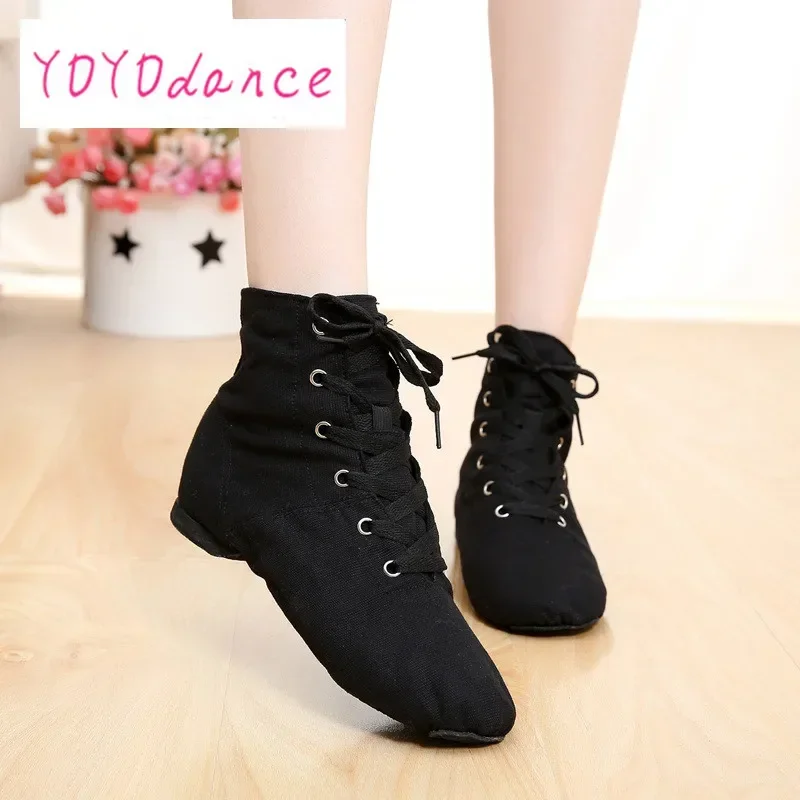 Woman Split Heel Sole Canvas High Top Black White Red Blue Shoe athletic Men Women Boys Girls Canvas Jazz Dance Shoes