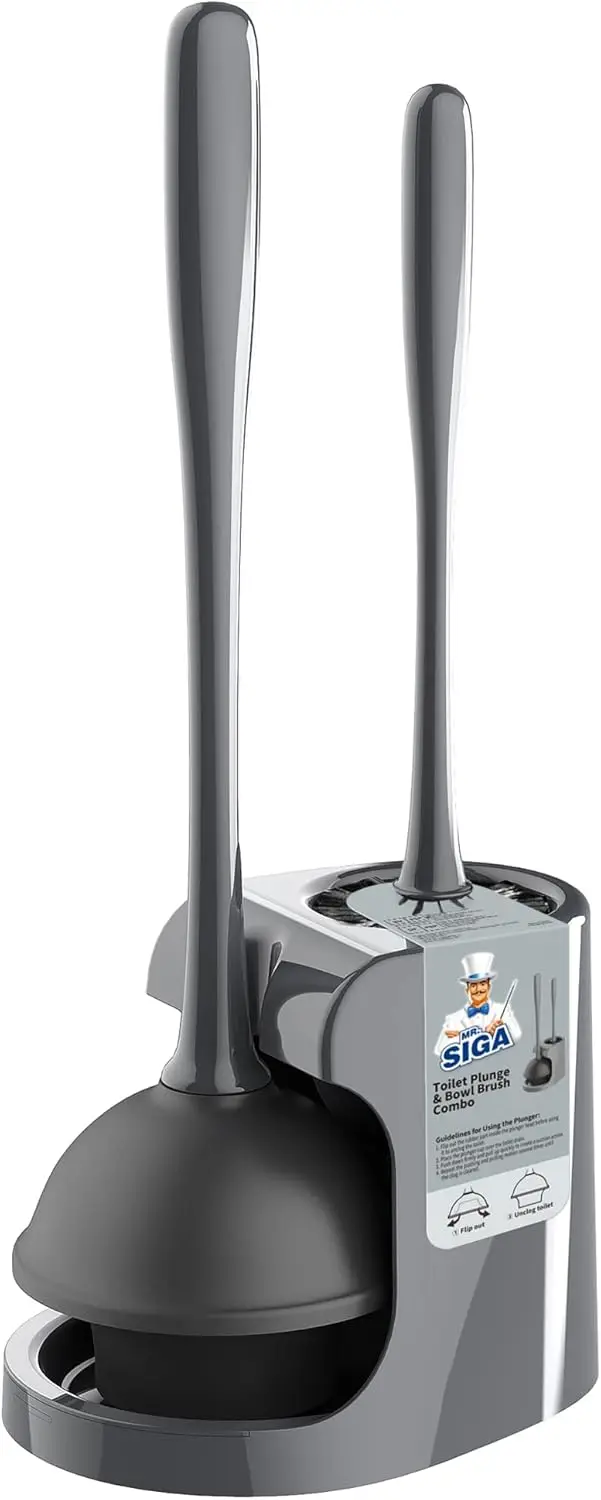 

Toilet Plunger and Bowl Brush Combo for Bathroom Cleaning, Gray, 1 Set - Efficient and Durable