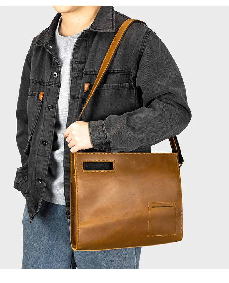 Bolsa de ombro masculina de couro vintage Bolsa crossbody casual