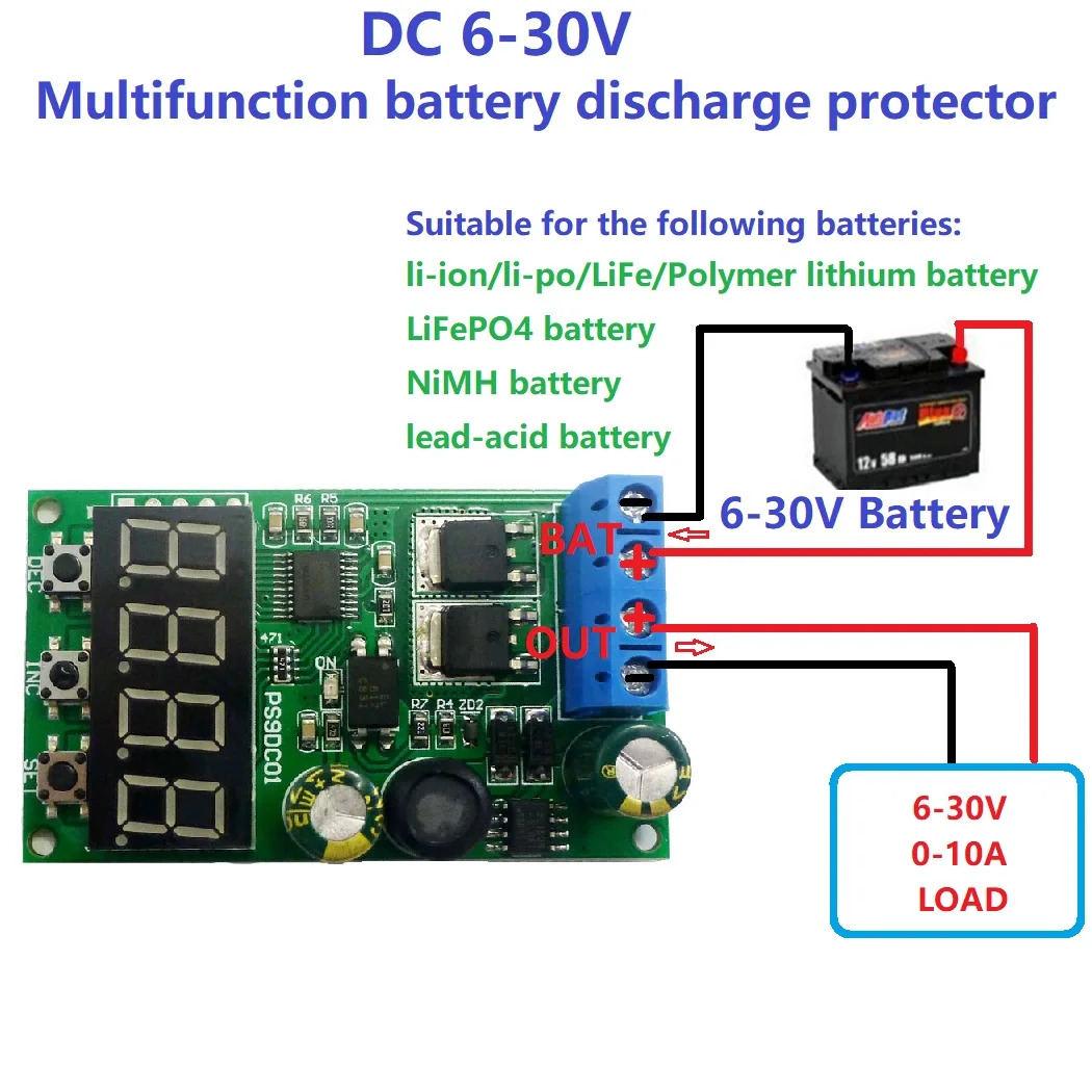 

10A DC 6-30V Battery Discharge Protector for Lead-acid Solar Battery Emergency Power