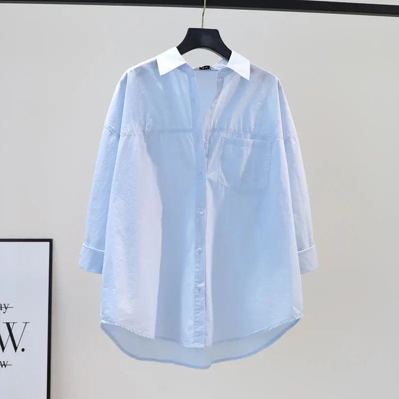 High quality 100% pure cotton long sleeved shirt for women's spring autumn loose Korean version versatile artistic high-end top