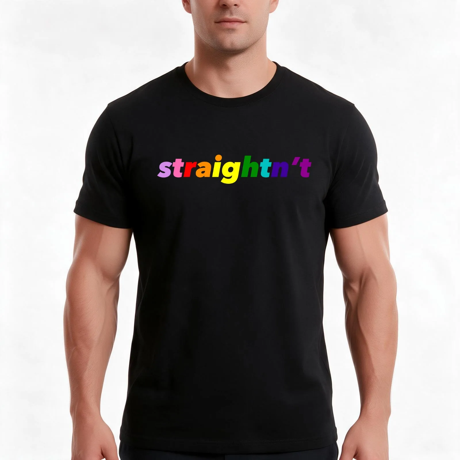 Straightn't (Gilbert Baker Flag) T-Shirt Summer Casual Cotton Tee Oversized Streetwear Tops Vintage Graphic Print