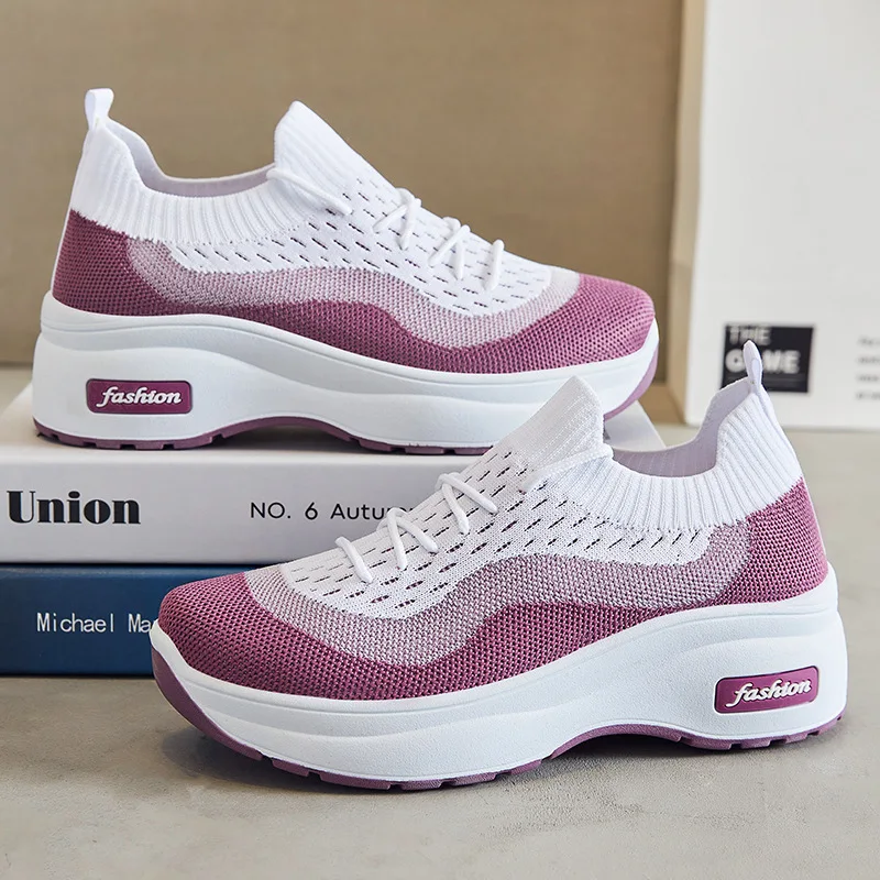 2024 summer platform casual women's shoes increase shoes mesh surface breathable comfortable sports shoes