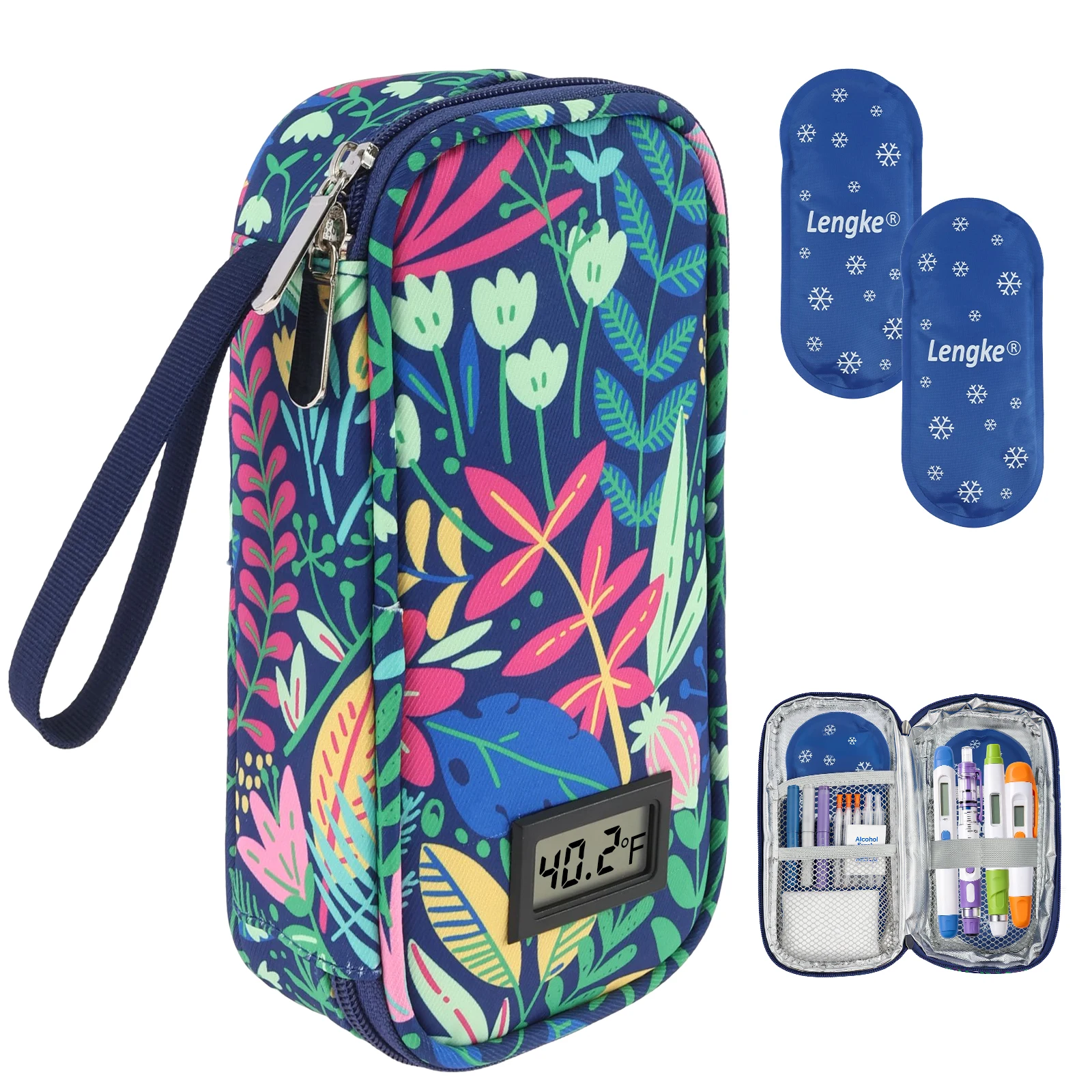 Insulin Cooler Travel Case with Thermometer Display Waterproof Cooling Bag Portable Medicine Organizer Bag for Diabetics