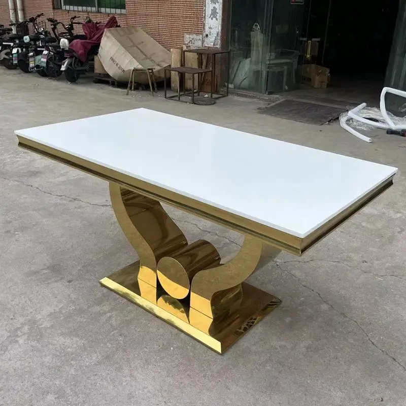xx-Luxury Modern White Gold Metal Gold Centre Coffee Table Set Square Marble Pattern for Living Room Use Home Furniture^