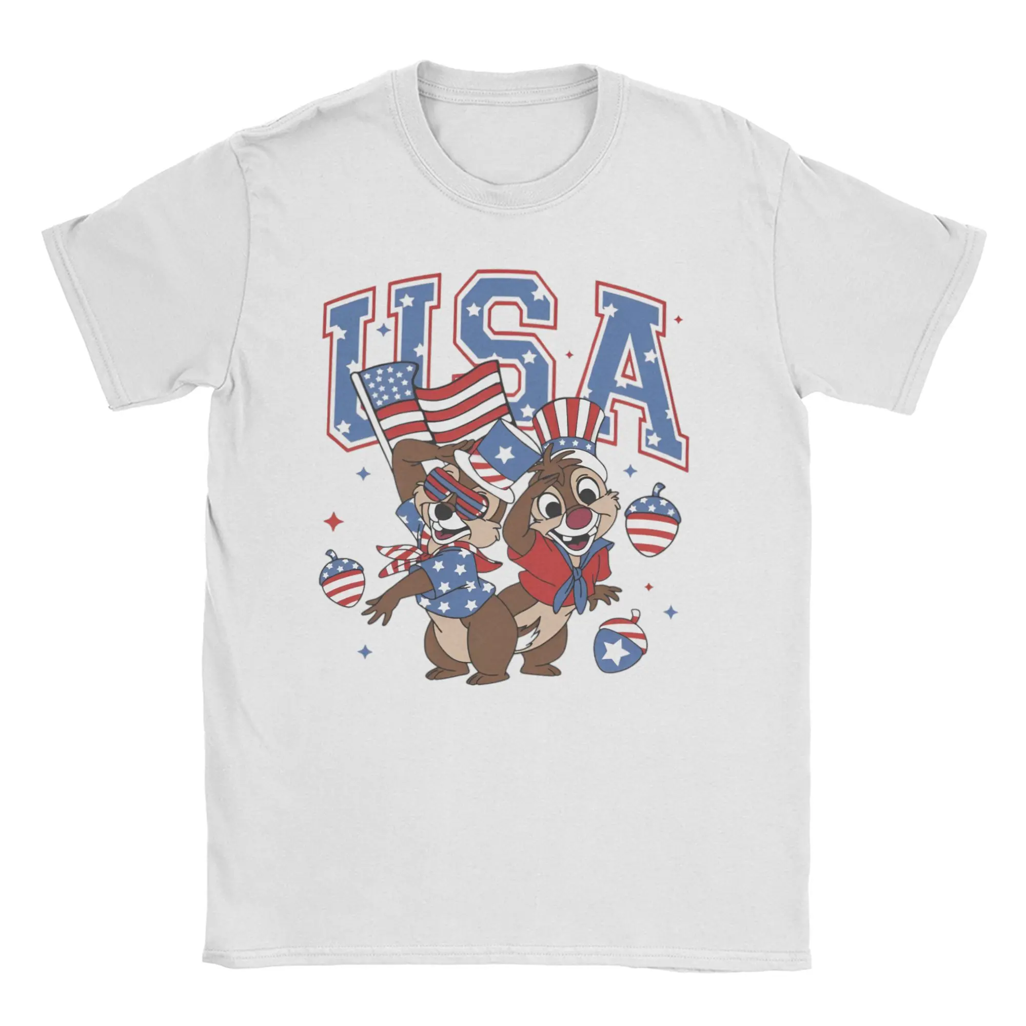

Men Women USA 4th of July Chip N Dale T Shirt American Flag 100% Cotton Tops Novelty Short Sleeve O Neck Tees Plus Size T-Shirt