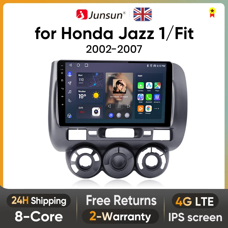 Junsun Wireless CarPlay Android Auto Car Radio for Honda Fit Jazz City 2002 2003 2004-2007 RDS GPS 4G WIFI Multimedia autoradio