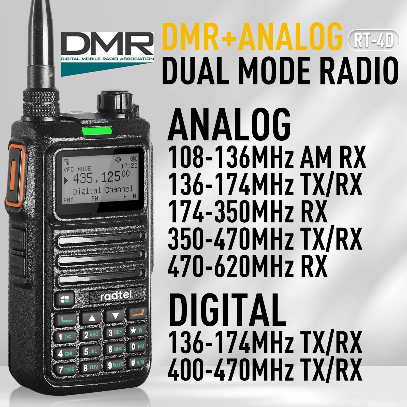 Radtel RT-4D DMR Radio Digital Walkie Talkie modo Dual Radio analógica bidireccional ranura de tiempo Dual Radioaficionado 1024 canales