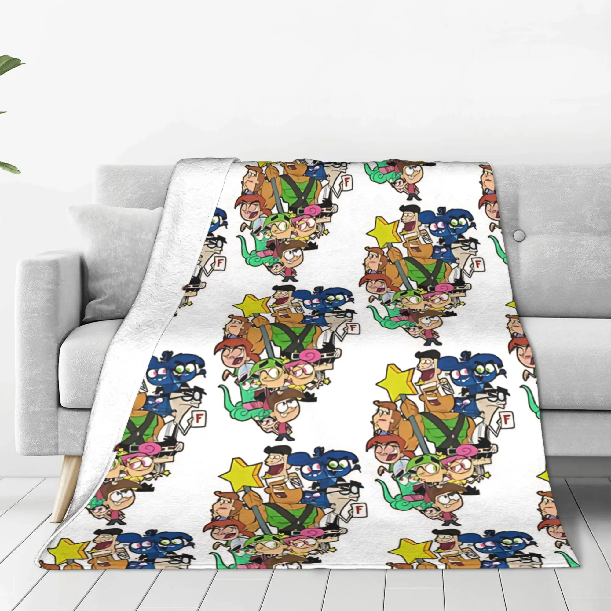 1PC Home Cutecore cartoon collage Fairly Odd Treasures Blanket Super Cosy Plush Home Living Room Sofa Halloween