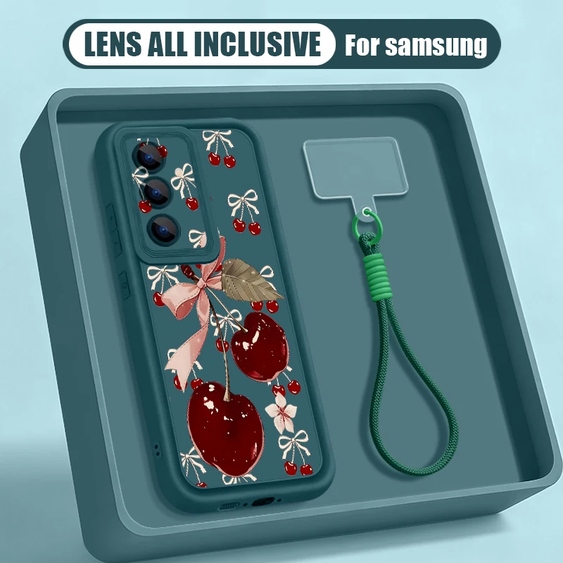 Cherry Pattern Lanyard Phone Case For Samsung Galaxy S26 S24 S23 S22 Ultra Plus S25 FE A57 A37 A27 A56 A16 A17 A55 A15 A54 Cover view 2