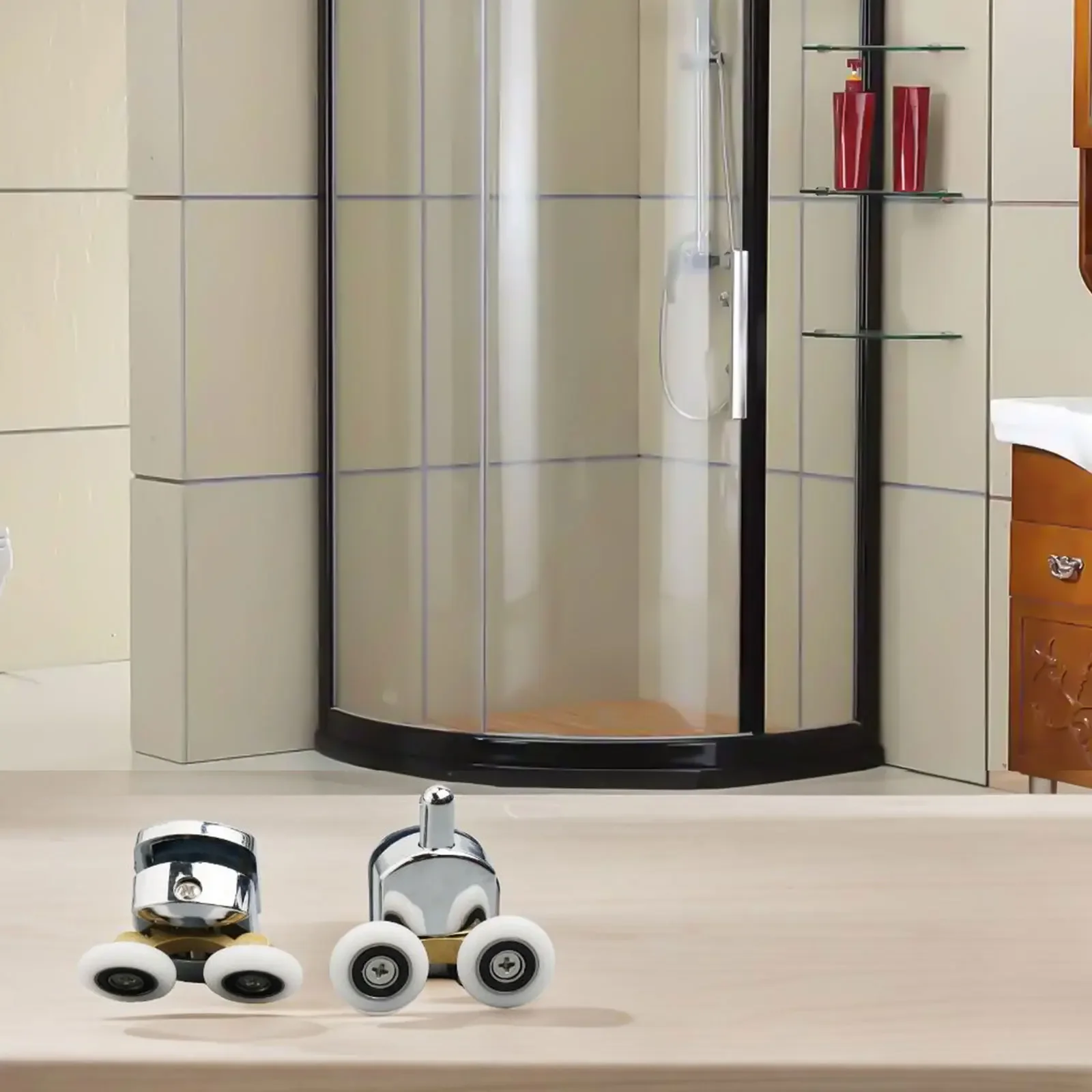 

Set of 4 Shower Door Rollers Twin Top Zinc Alloy Wheels Easy Glide Replacement Fits Most Silver Steam Cabin Enclosures