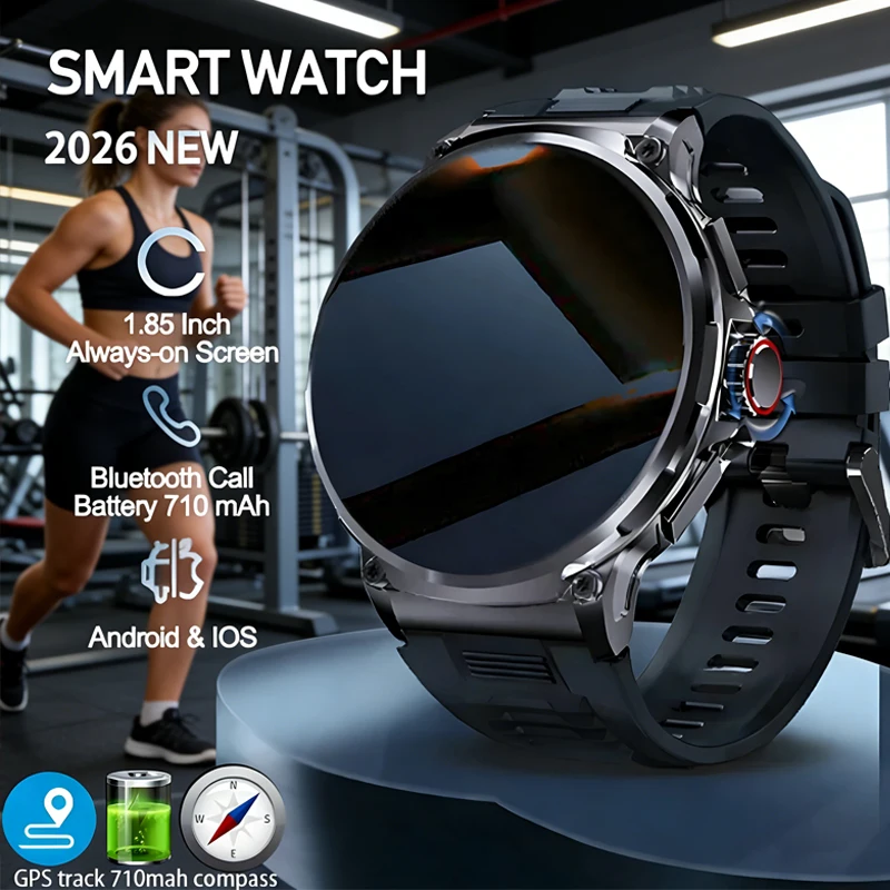 

Новые умные часы с беспроводной зарядкой 710 мАч, спортивные часы для мужчин, фитнес-трекер, 1.85-дюймовый HD-дисплей, мониторинг здоровья, водонепроницаемые, совместимые с Android и iOS.