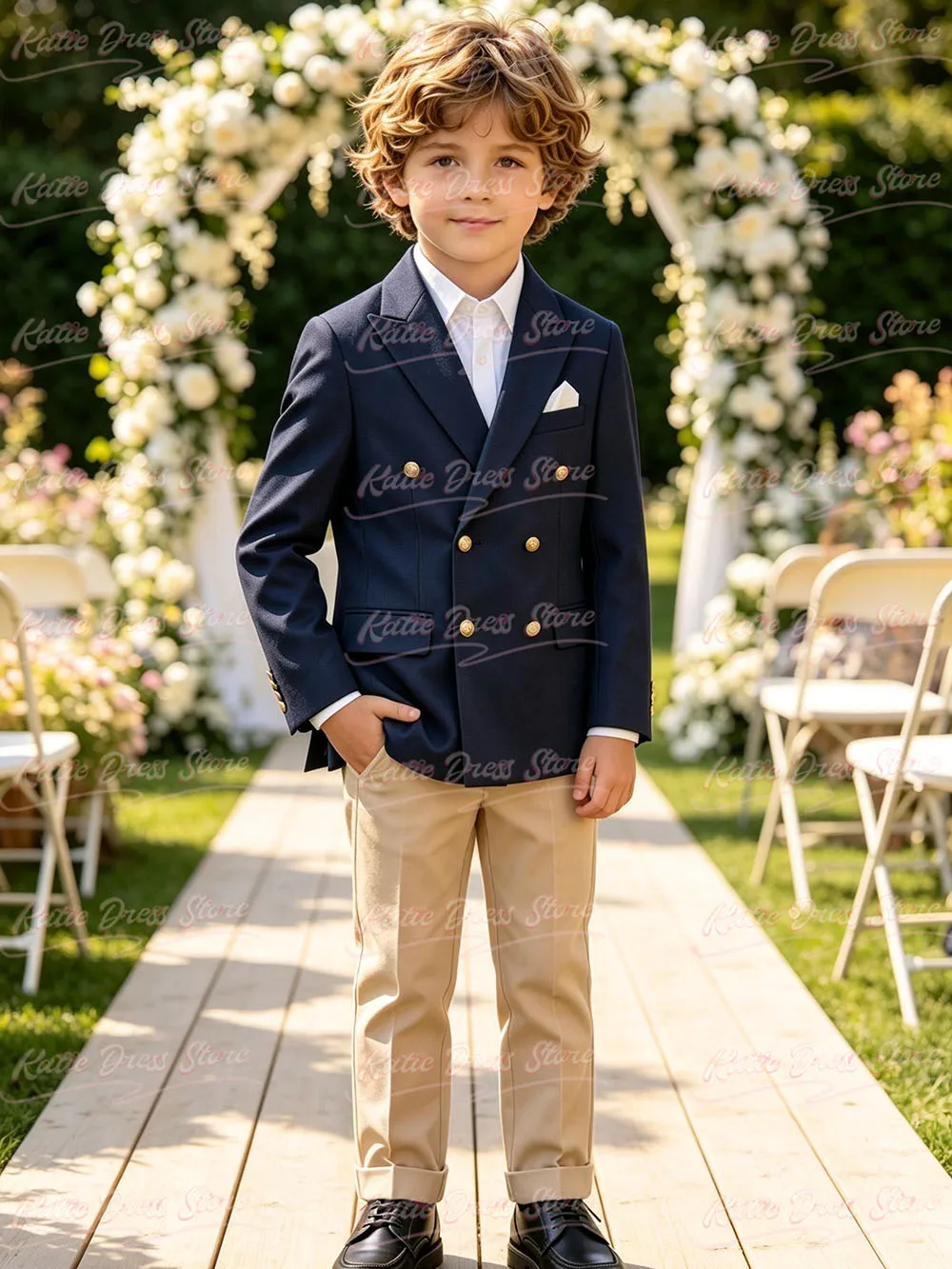 Boys Double-Breasted Blazer 2-piece Suit for Garden Weddings Teen Dress Performance Prom Formalwear Classic Slim Customized