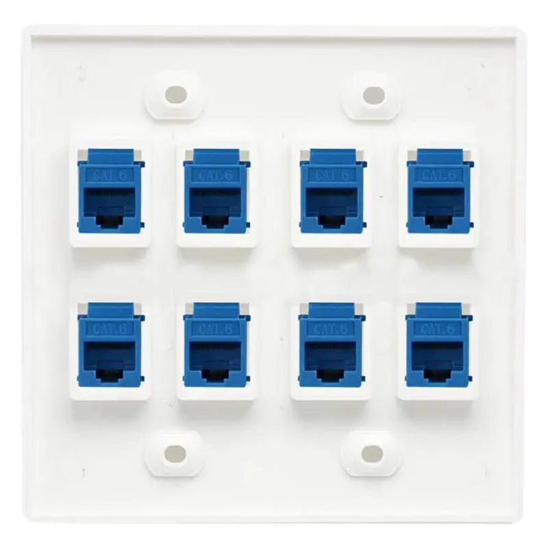 6X Ethernet Wall Plate 8 Port - Double Gang Cat6 RJ45 Keystone Jack Network Cable Faceplate Female To Female - Blue Top-Rated