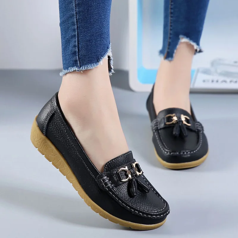 Women Shoes 2023 Spring Autumn Flats Leather Breathable Moccasins Women Boat Shoes Ballerina Ladies Casual Shoes Zapatos Mujer