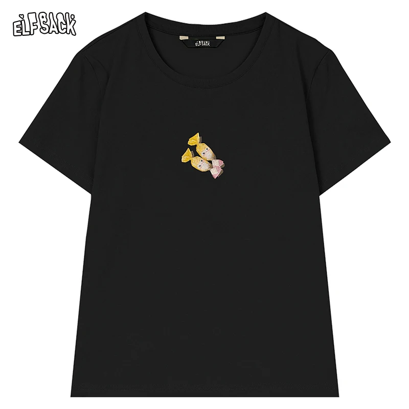 ELFSACK 2025, Sommerneuheiten, Dopamin-Druck, lockeres, lässiges Kurzarm-T-Shirt für Damen