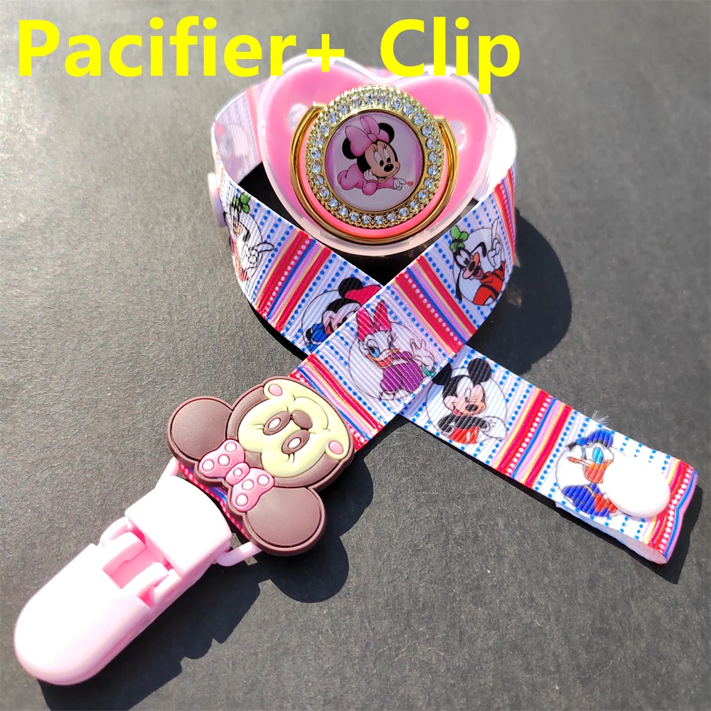 2022 Disney Minnie Mouse graphic Baby pacifier and pacifier clip BPA-free silicone baby nipple Gold glitter Baby Fake pacifier