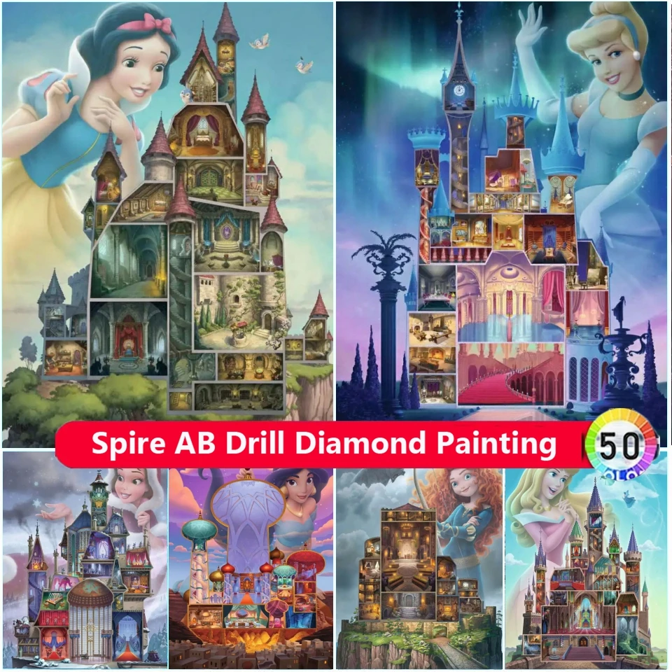 

Disney Castle Princess 5d AB Diamond Painting Kits Embroidery New 2024 Cartoon Cross Stitch Mosaic Home Decor Christmas Diy Gift