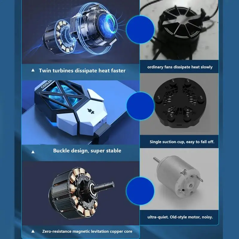 Cell Phone Cooler Portable Phone Radiator Phone Cooler For Live Streaming Low Noise Phone Cooling Fan SmallCell Phone Radiator