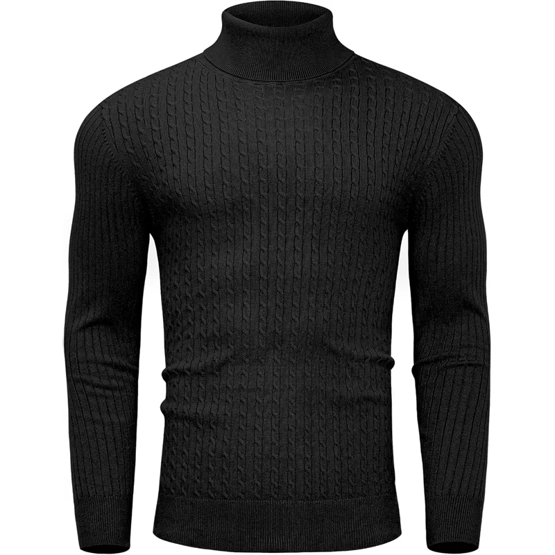 Mens Casual Turtleneck Slim Fit Sweater Long Sleeve Cable Knitted Twisted Pullover Soft Casual Winter Warm Streetwear for Men