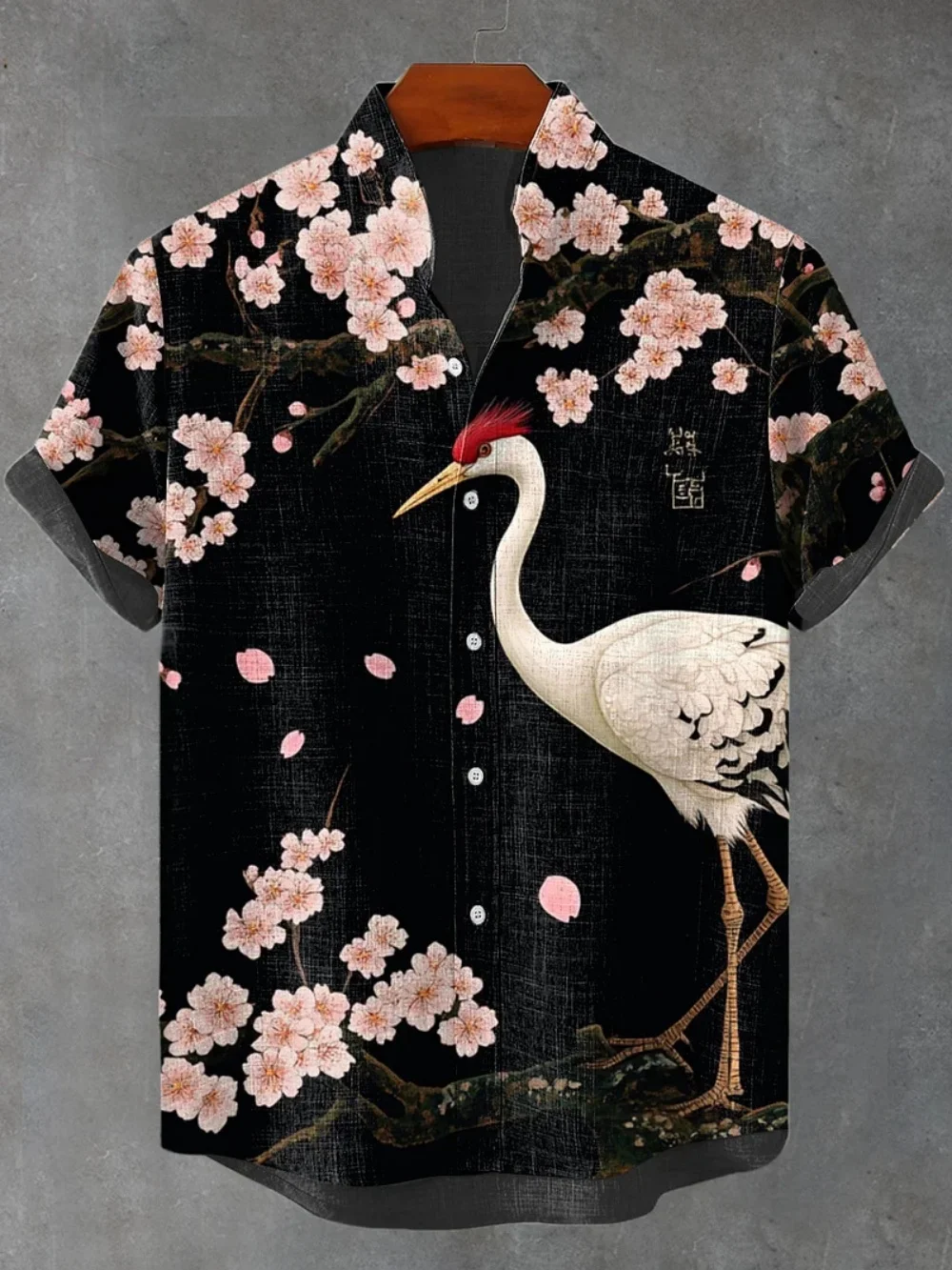 

Men's Hawaiian Stand up Collar Printed Linen Shirt Casual Vacation Outdoor Breathable Loose plus Size Top