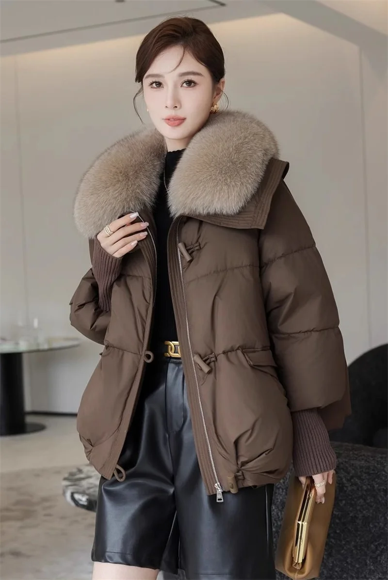 Winter New 2025 Down Cotton Jacket Short Parka Coat Western Korean Version Loose Cotton Jacket Big Fur Collar Thick Overcoat