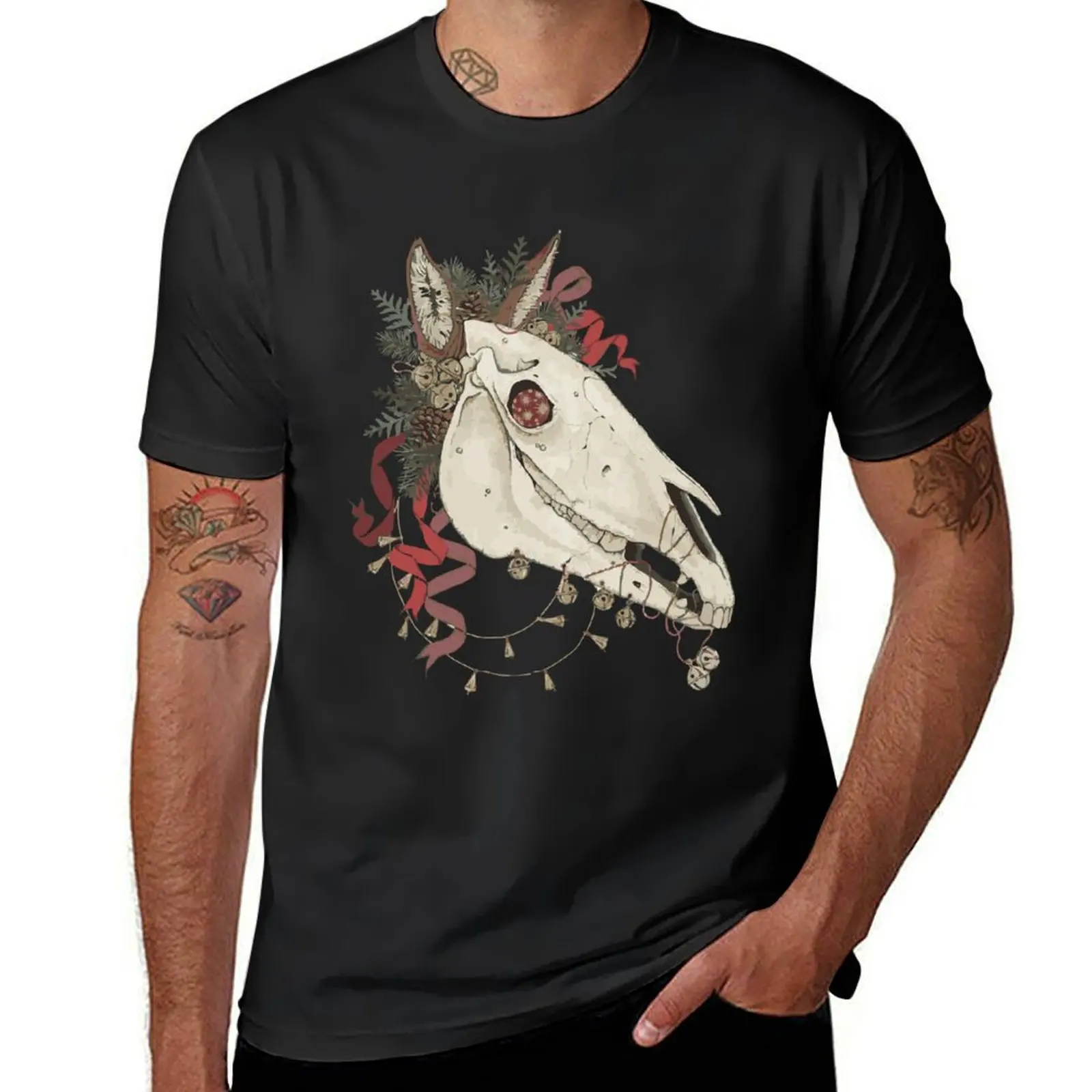 Mari Lwyd greeting T-Shirt korean fashion sports fans tees Men's clothing