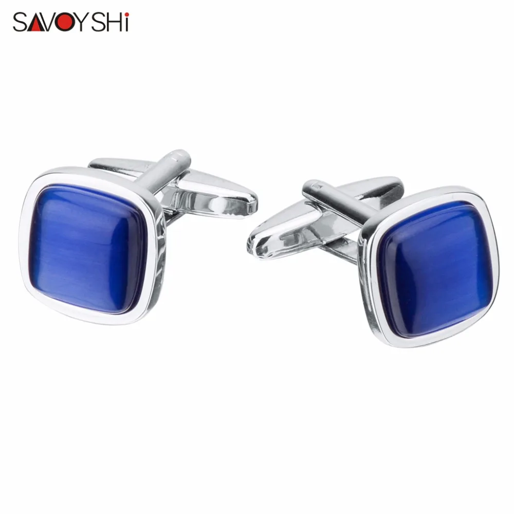 SAVOYSHI Luxury Blue Opal Stone Cufflinks for Mens women Shirt Accessories High Quality Square Cuffling Custom Jewelry Gift