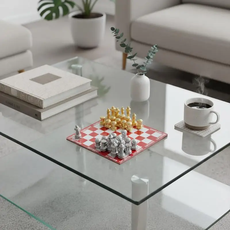 مجموعة شطرنج طاولة حمراء مصغرة لبيت الدمى، لوحة مغناطيسية 1:12 ديكور مشهد ألعاب ممتع #4