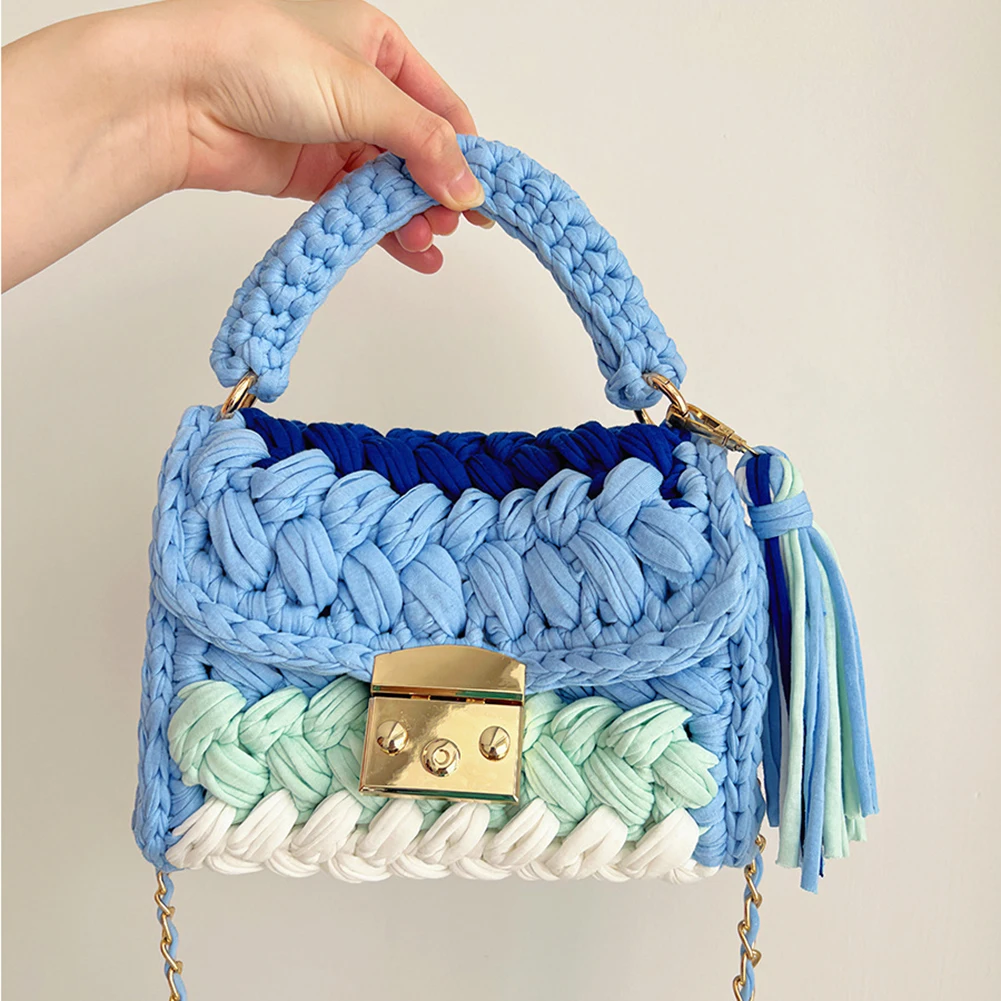 Colorful Crochet Women\'s Purses 2024 Creative Party Weaving Hobo Bags Ladies Handmade Shoulder Bag Fashion Square Crossbody Bags