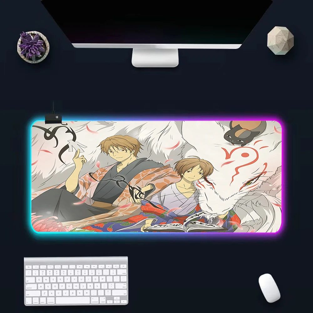Natsume Yuujinchou RGB Pc Gamer Keyboard Mouse Pad Mousepad LED Glowing Mouse Mats Rubber Gaming Computer Mausepad