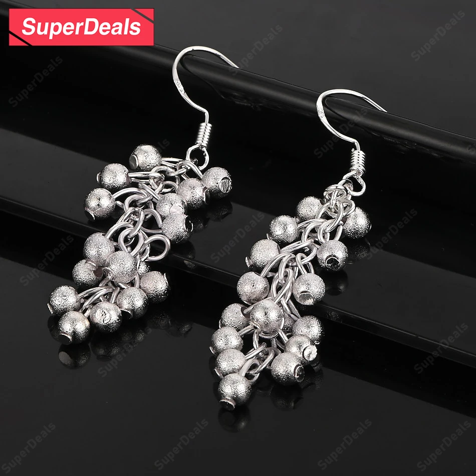 

SuperDeals 925 Sterling Silver Frosted Grape Beads Drop Earring Girls Fashion Gift Delicate Beautiful Jewelry Christmas Party