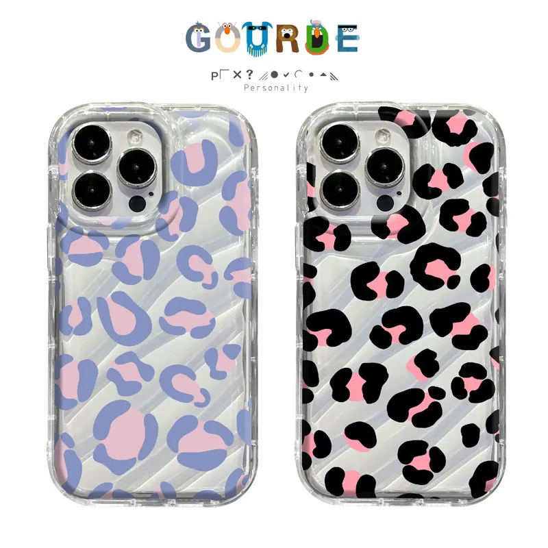 

Gourde INS Leopard Design Stylish Clear Wavy Phone Case For iPhone 15 16 Pro Max iP 14 13 12 11 XS XR 7 8 Plus Shockproof Cover