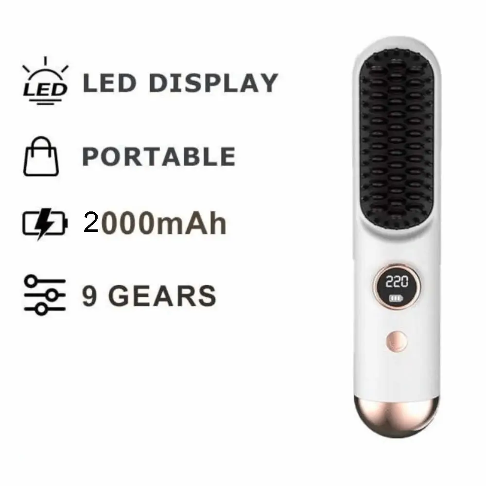 

9 Temp Settings Electric Hair Straightener Brush 120-220C° Anti-Scald Protection Negative Ion Styling Tool LCD Display