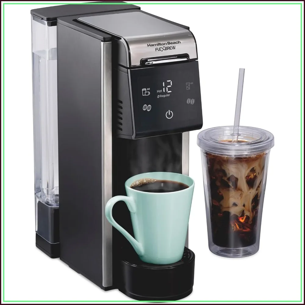 4-in-1 Single Serve Coffee Maker for Hot or Iced Coffee, Compatible with Pods & Grounds, Removable 45oz Water Tank, Fast 2-Min Brew, Compact Design