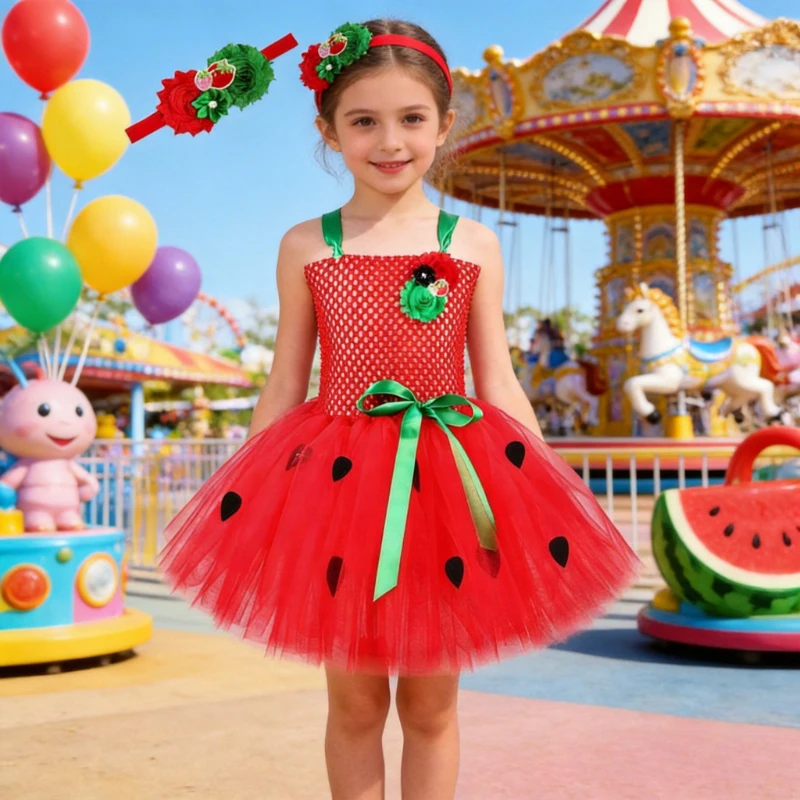 Baby Girls Strawberry Tutu Dress for Kids Birthday Party Outfit Princess Photoshoot Ballet Tutus for Watermelon Fruits Clothes