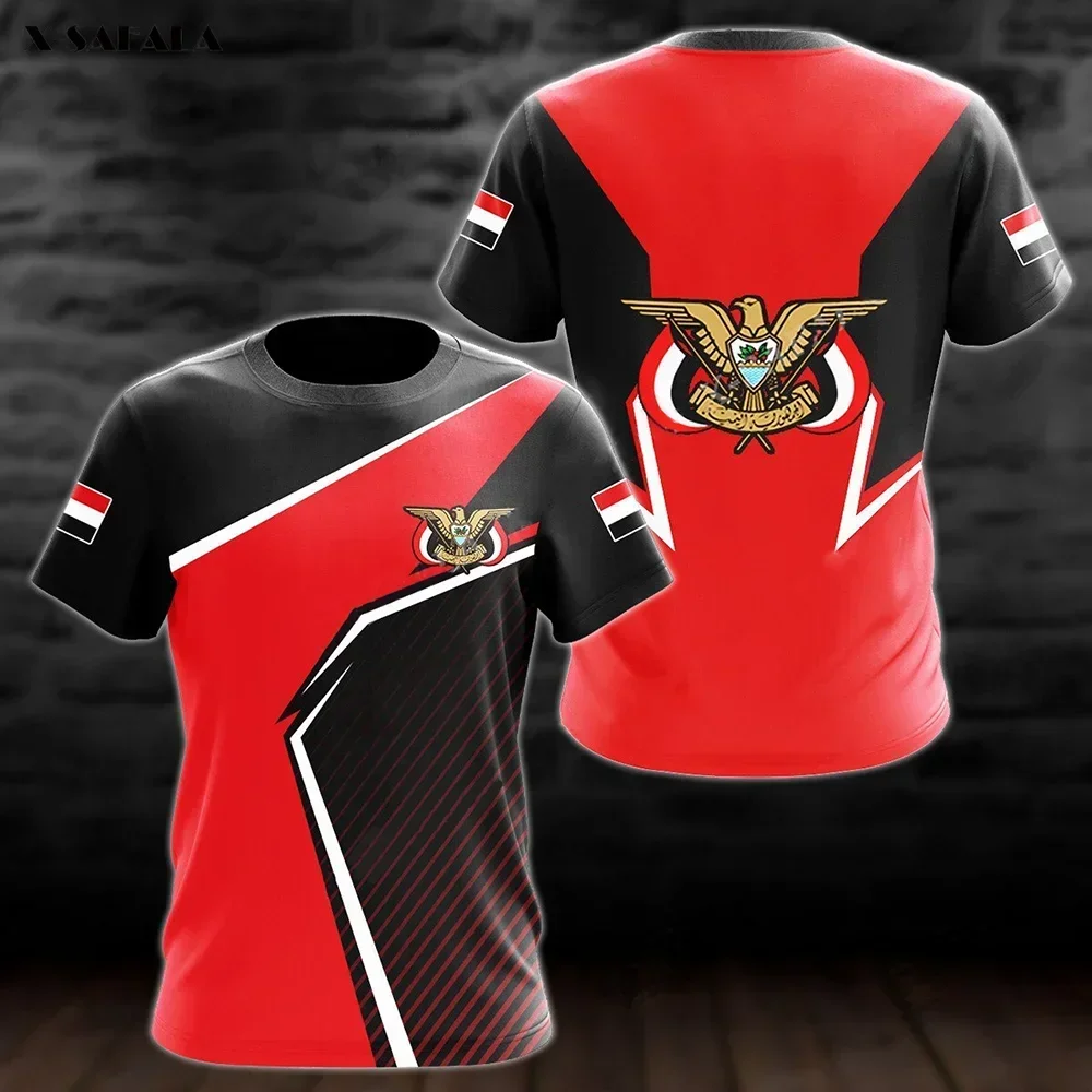 Yemen erkek tişört Veteran asker bayrağı baskı üst boy yuvarlak boyun kısa kollu kazak sokak serin erkek giyim