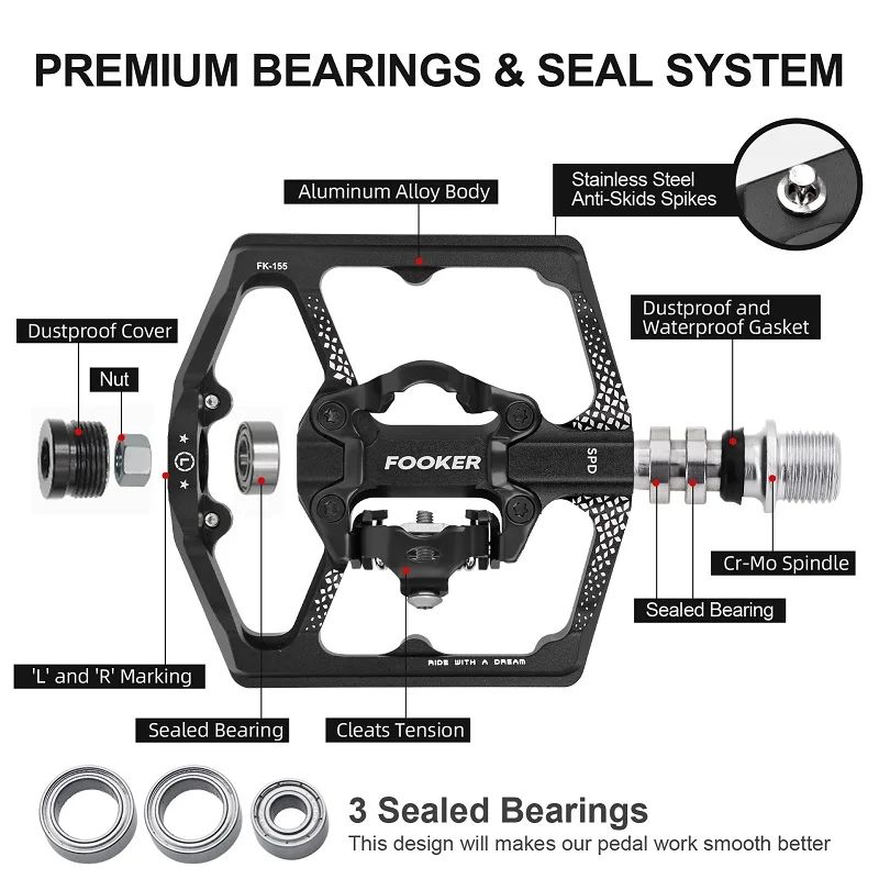 Self-locking Pedal 3 Bearings Wide Bicycle Pedals Ultralight Anti-slip CNC MTB Road SPD Bike Pedal Waterproof Bicycle Parts