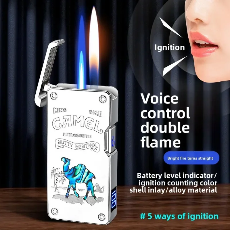 

Intelligent Sensor Voice-Controlled Dual Flame Lighter Fashionable Colored Shell Inlay High-End Men's Gift New Style