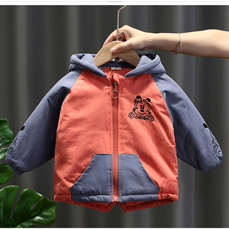 New Spring and Autumn 2024 Boys Fashion Casual Print Little Monkey Hooded Cotton Coat/Zippered windbreaker Coat 2-6 Years Old