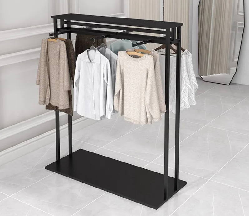 Clothing store double row upright display rack, clothing and pants display rack, shelf