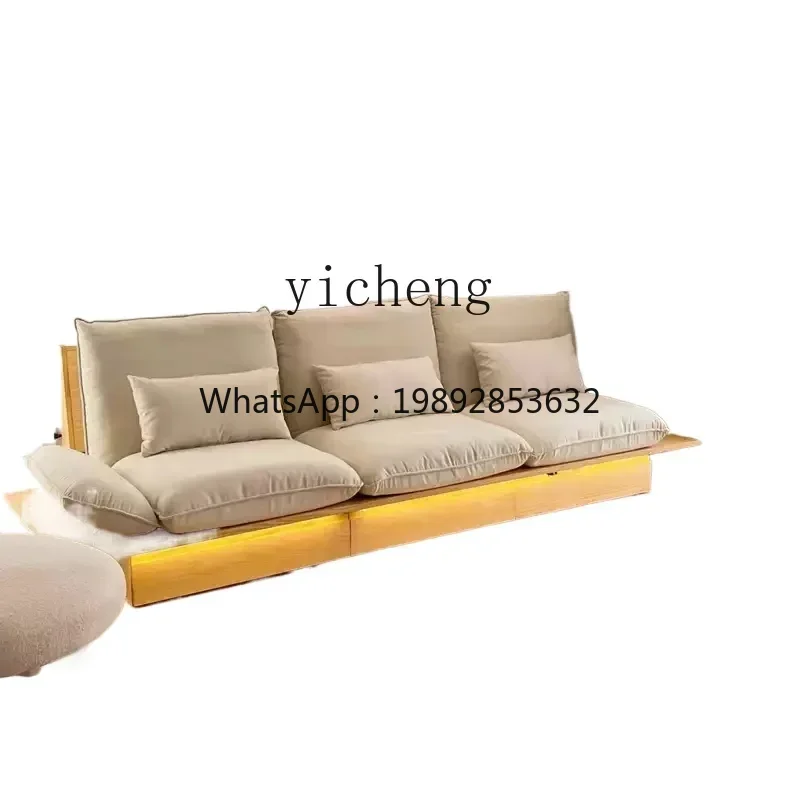 

BB all-solid wood floor sofa small apartment winter and summer dual-purpose storage wabi sandy wind log fabric sofa